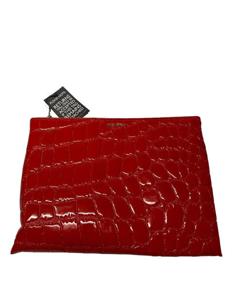 Miu Miu Croc Effect Large Clutch in Red Patent Leather | Shop Simon