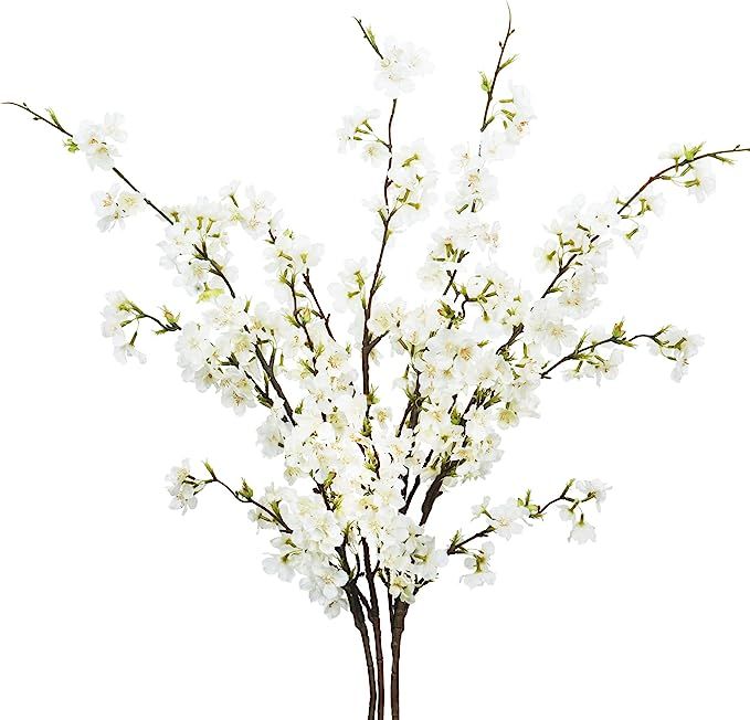 Dolicer 4PCS Artificial Cherry Blossom Flowers, 43" Silk Peach Flowers Arrangements Long Stem Che... | Amazon (US)