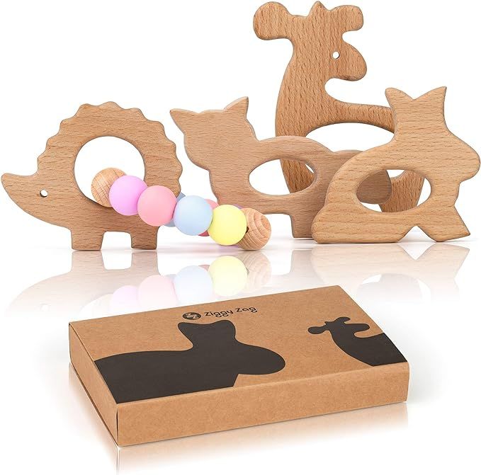 ZiggyZag Baby Forest Buddies Wooden Baby Teething Toys | Relieve Pain & Boost Baby’s Developmen... | Amazon (US)