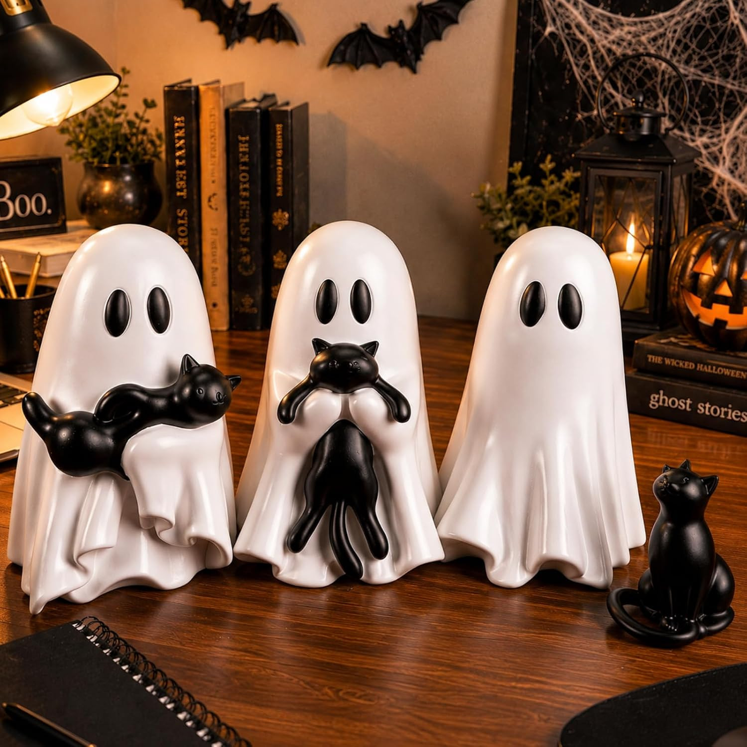 RattanView 4 Pcs Large Halloween Ghost Cat Table Decor, 6" Cute Figurines | Amazon (US)