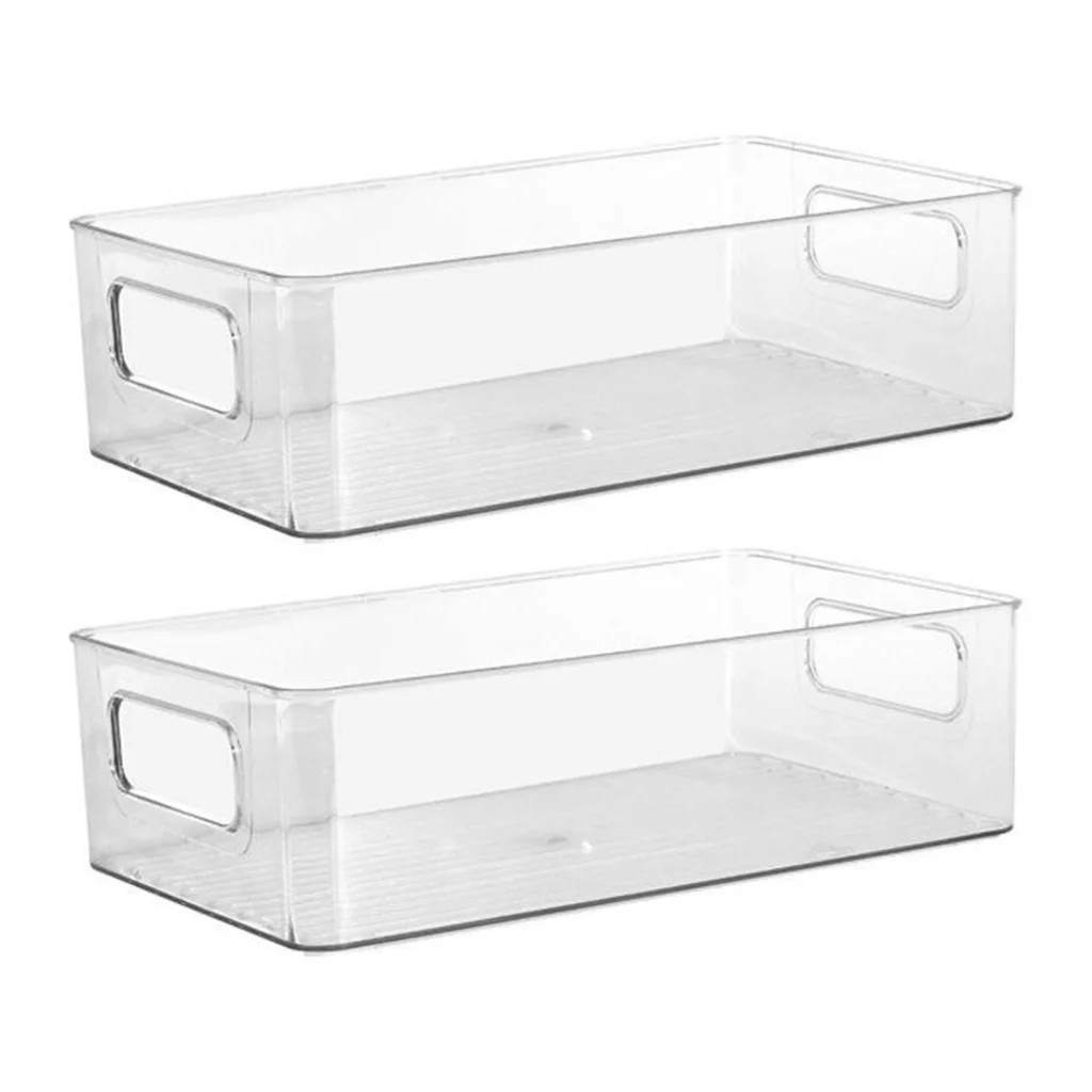 2Pcs Refrigerator Pantry Storage Organizer Bin Stackable Acrylic Clear Food Storage Bin with Hand... | Walmart (US)