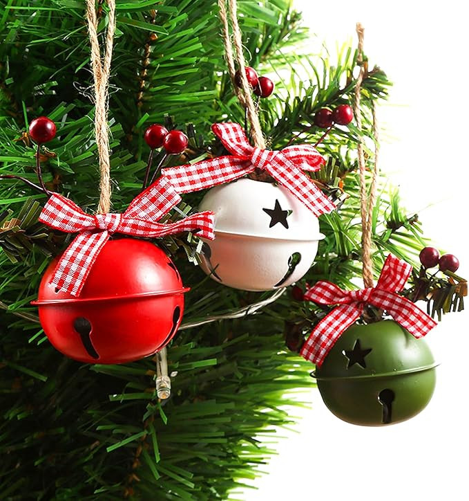 18 PCS Christmas Jingle Bells Ornaments in Red White Green Ornaments Christmas Tree Bells Pendant... | Amazon (US)