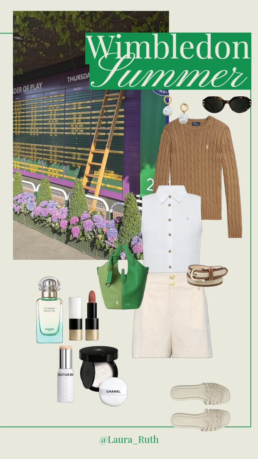 Wimbledon Outfit Idea 💚🤎 Tailored linen separates, heritage knitwear and timeless accessories inspired by Wimbledon’s most refined style. Comfortable and effortlessly classic from morning matches to afternoon strawberries & cream. 

 #LTKuk #LTKsummer #LTKstyletip