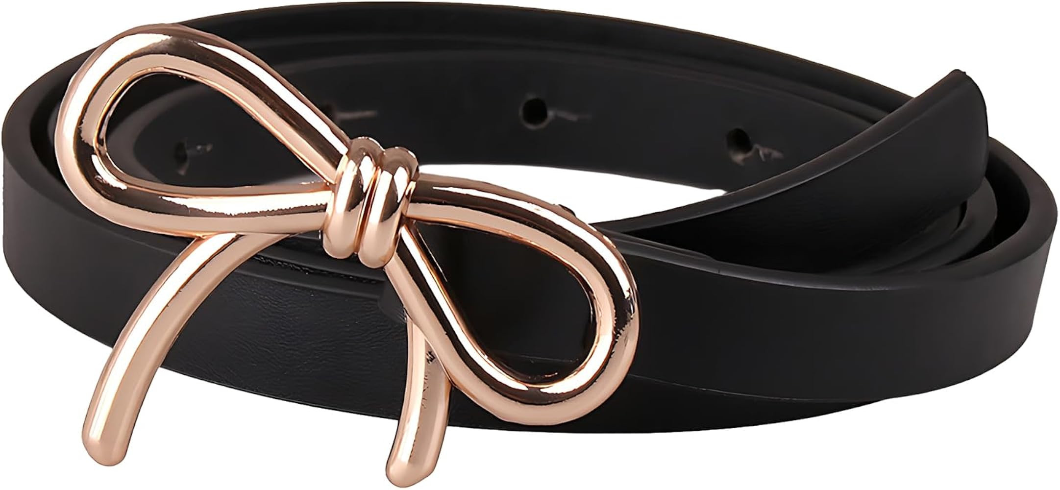 Womens Leather Belt Gold Bow Skinny Belt for Dresses Dress Jeans Ladies Thin Waist Belt for Pants | Amazon (US)