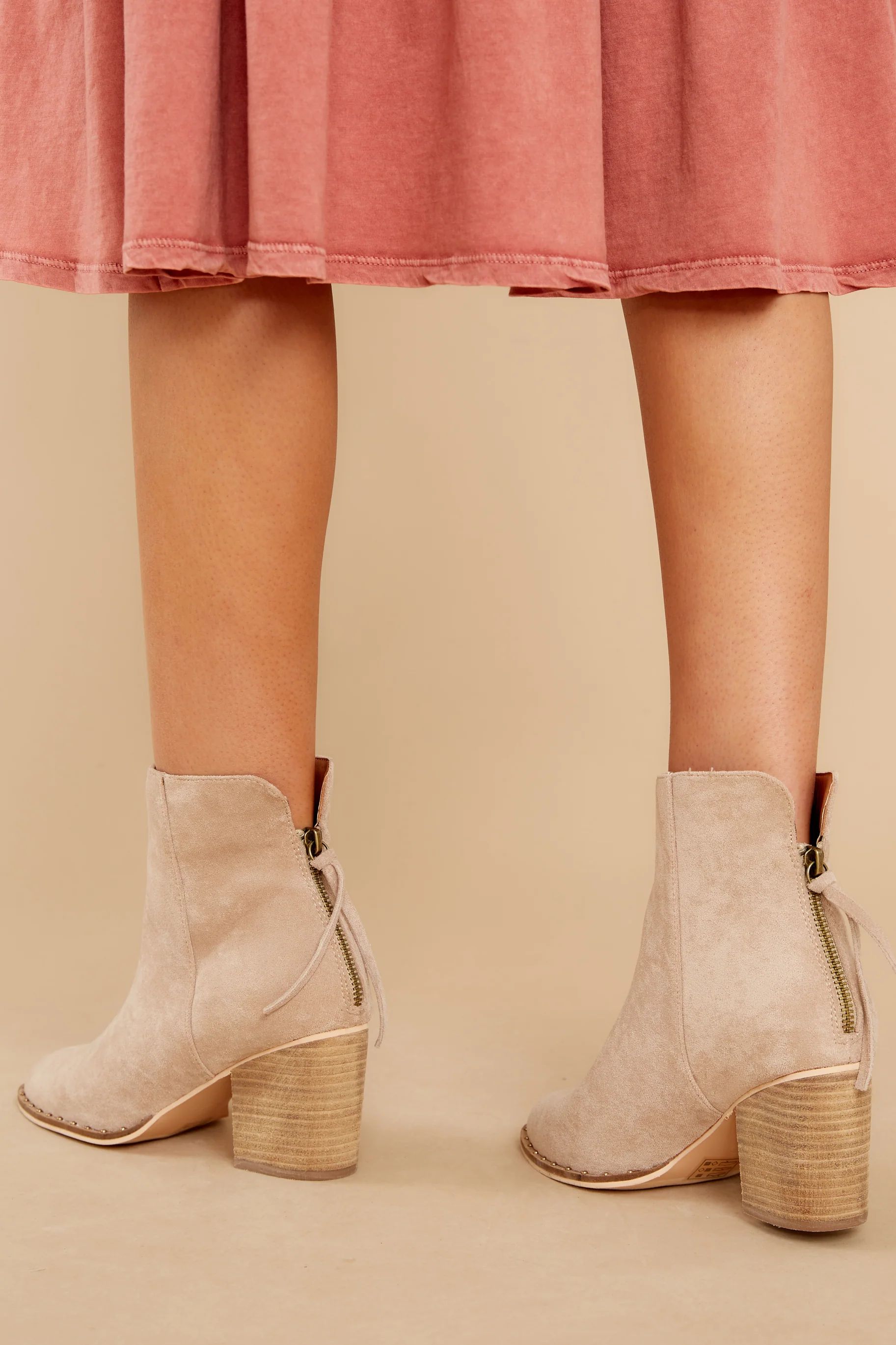 Taking These With Me Light Taupe Ankle Booties | Red Dress 