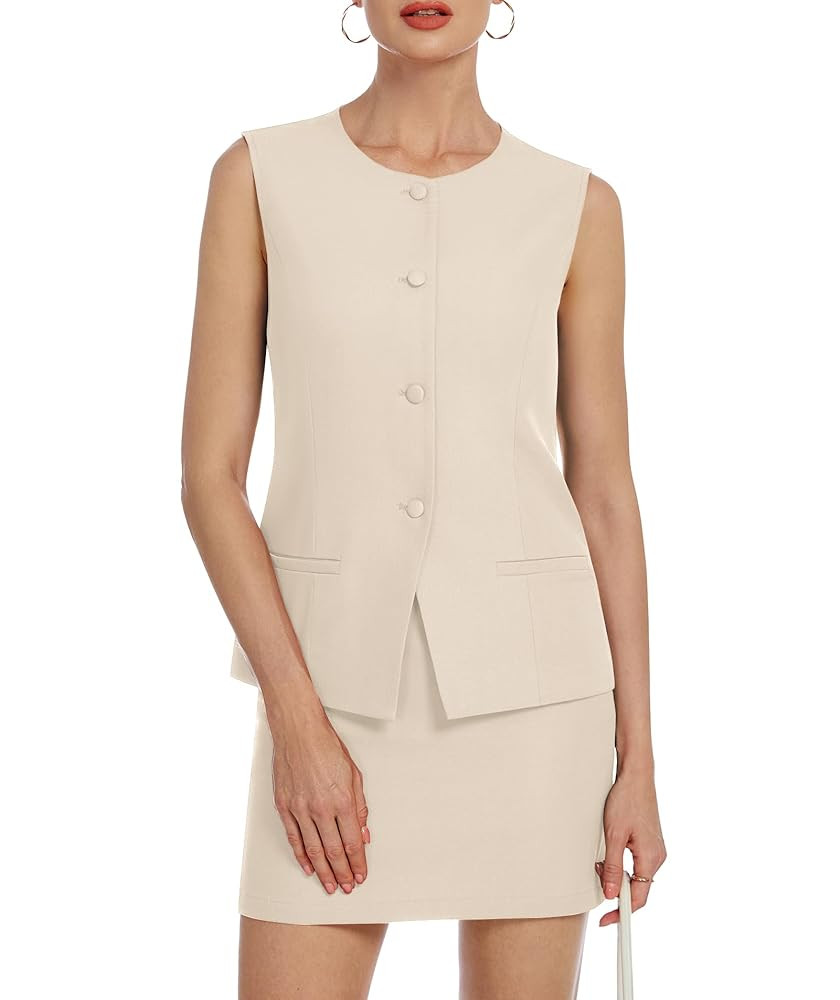 Womens Two Piece Blazer Outfits Summer Skirt Set Button Down Vest Short Skort Crew Neck Business ... | Amazon (US)
