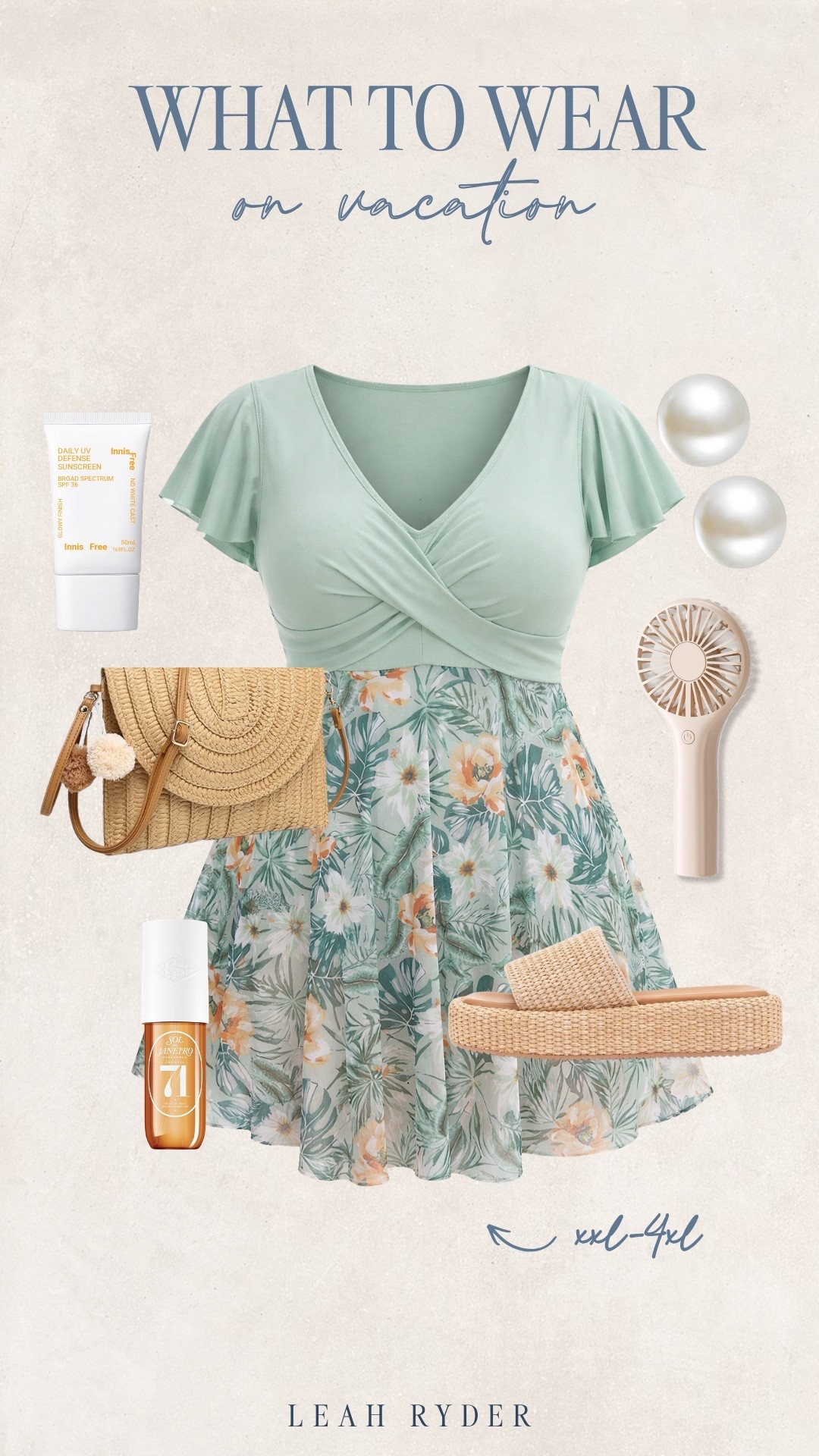 This is giving easy, breezy vacation dinner 🌿 I love the wrap-style top with the flowy skirt—it’s so flattering and comfortable in the heat. The straw bag and sandals make it feel effortless, and it’s one of those outfits you can dress up or down. Perfect for exploring, dinners, or even family photos!

#LTKPlusSize #LTKSwim #LTKTravel