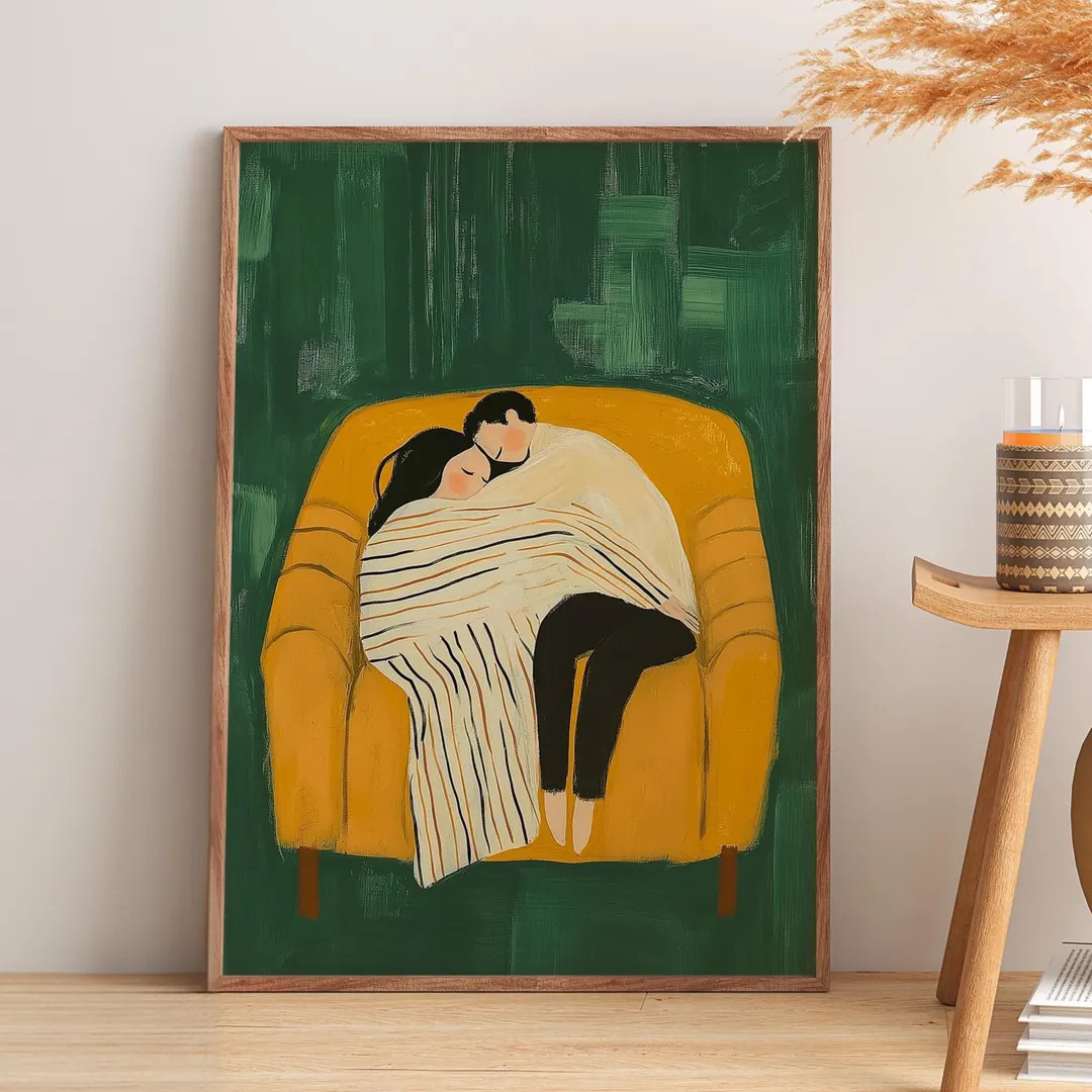 Emerald Green Striped Couple | Abstract Couple Wall Art | Contemporary Artwork | Minimal Couple P... | Etsy (US)