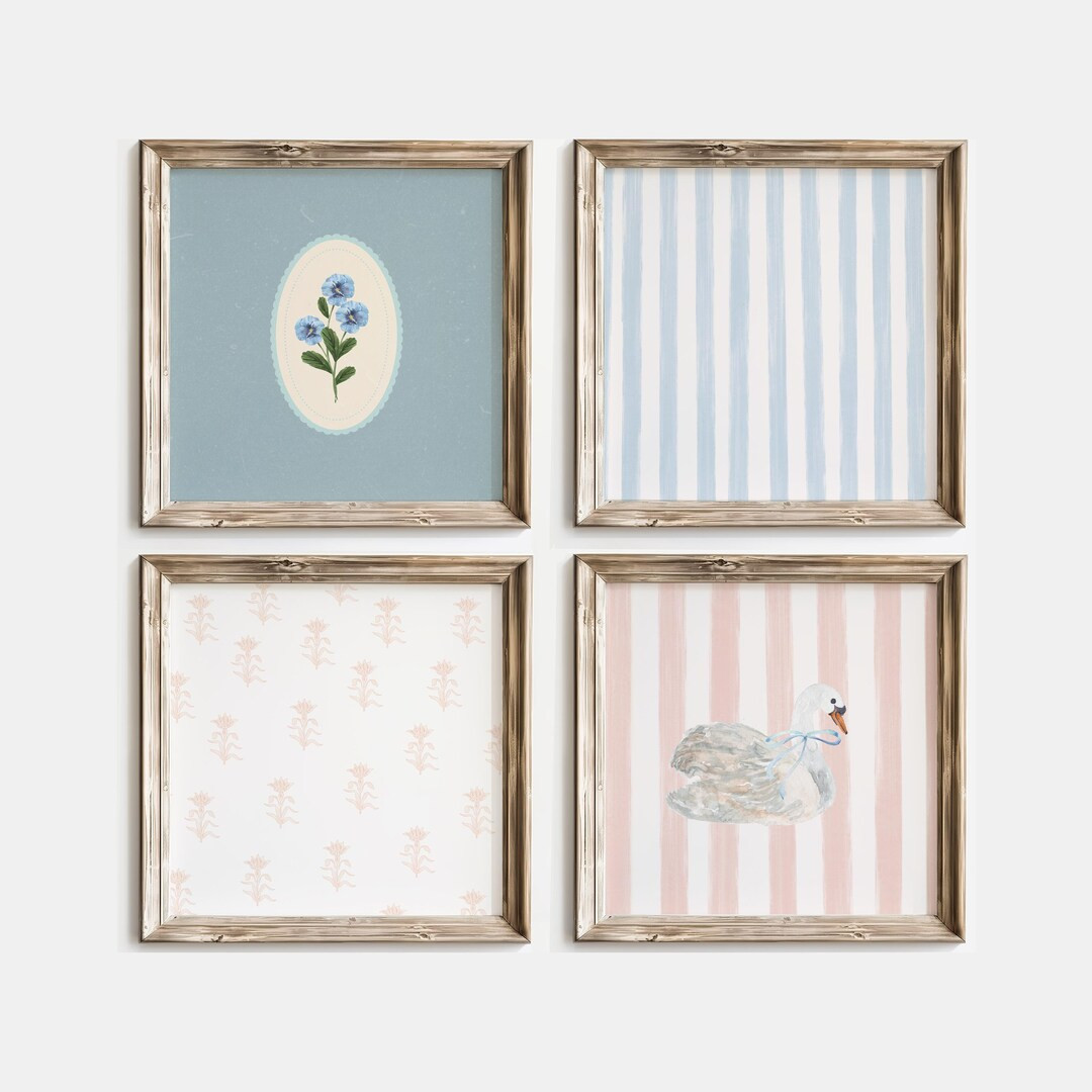 Darling Pink and Blue Vintage Print Bundle, Trendy Decor, English Garden Painting, Cottagecore, D... | Etsy (US)