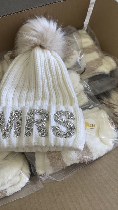 Winter bachelorette party accessories ❄️💍 

I’m having a Snow in Love themed bachelorette and I got this adorable Mrs. white winter hat to wear! 

I got all the bridesmaids black monogram beanies too so we could all match! 🥰 As well as neutral fuzzy socks and monogram makeup bags!

Bride to be, Mrs. Hat, bride accessories, bachelorette attire, bachelorette hats, bachelorette bridesmaids gifts, bachelorette gifts for bride, bride gifts, bridal gifts, bachelorette party in winter, winter bachelorette themes, wifey sweatshirt, bride crewneck

#LTKstyletip #LTKwedding #LTKGiftGuide