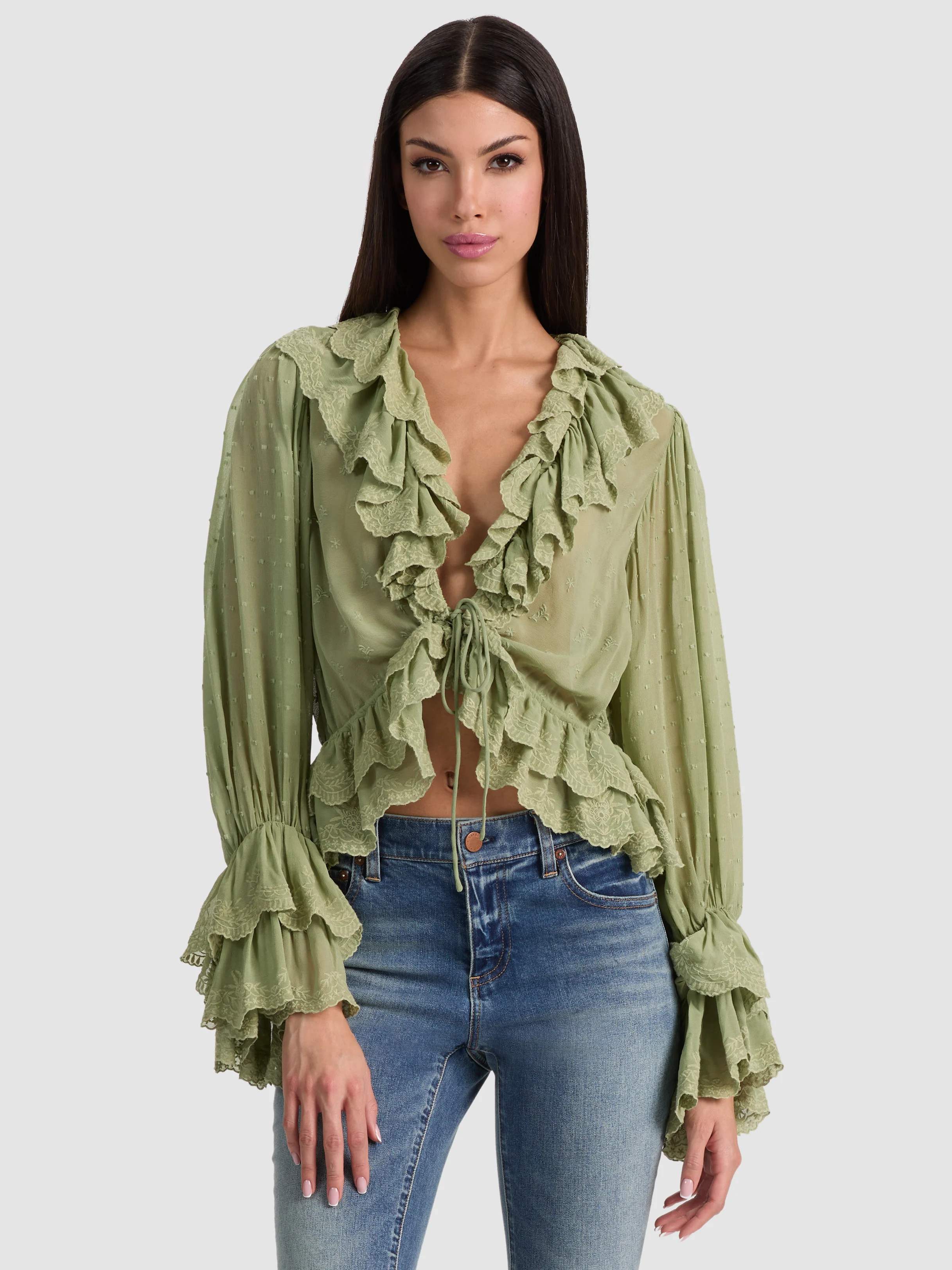 alice + olivia TENNEY CROPPED BLOUSE | Alice + Olivia