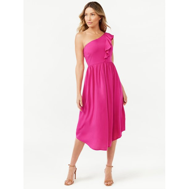 Sofia Jeans by Sofia Vergara Women's Ruffle One Shoulder Dress - Walmart.com | Walmart (US)