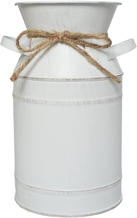 Rustic Shabby Chic Vase, White Small Vintage Metal Milk Can Vase Pitcher Wedding Decorative Flowe... | Amazon (US)