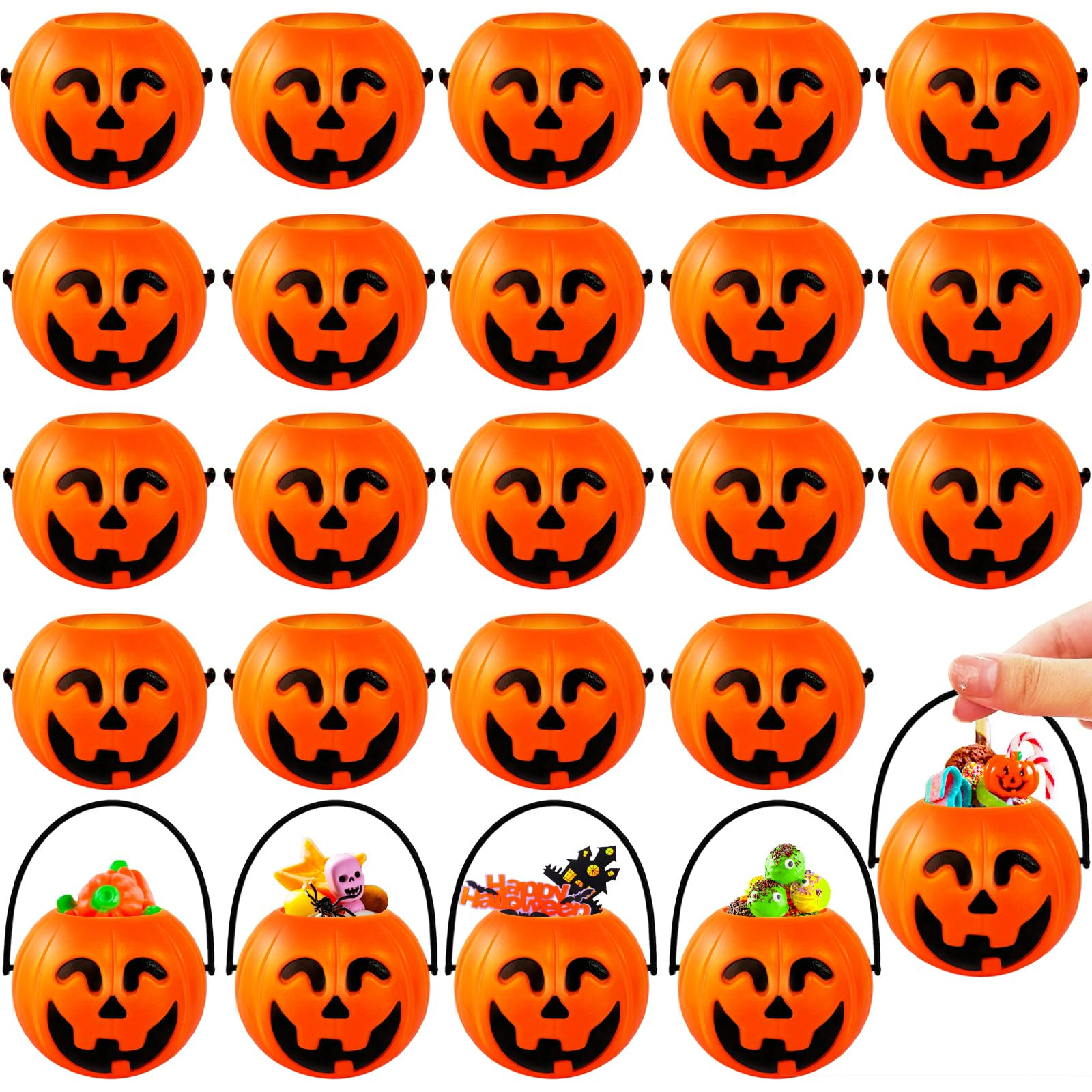 24PCS Mini Halloween Pumpkin Candy Buckets,Portable Pumpkins Palstic Buckets Cauldron for Trick o... | Amazon (US)