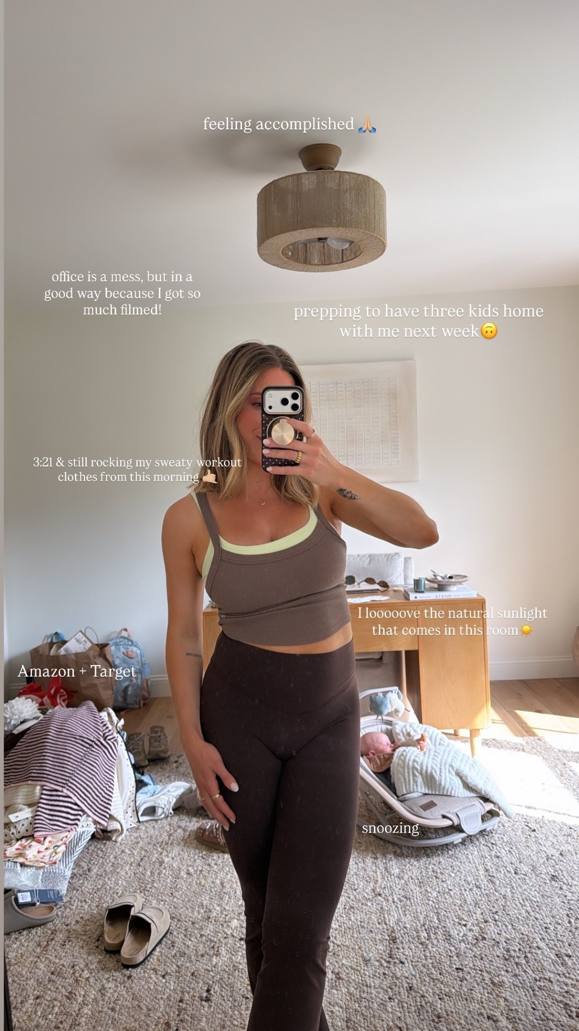 office is a mess, but in a good way because I got so much filmed!  3:21 & still rocking my sweaty workout clothes from this morning 🤙🏼 I looooove the natural sunlight that comes in this room☀️ feeling accomplished 🙏🏼 prepping to have three kids home with me next week🙃 Amazon + Target postpartum content coming soon! ￼

#LTKmomlife #LTKootd #LTKdayinmylife