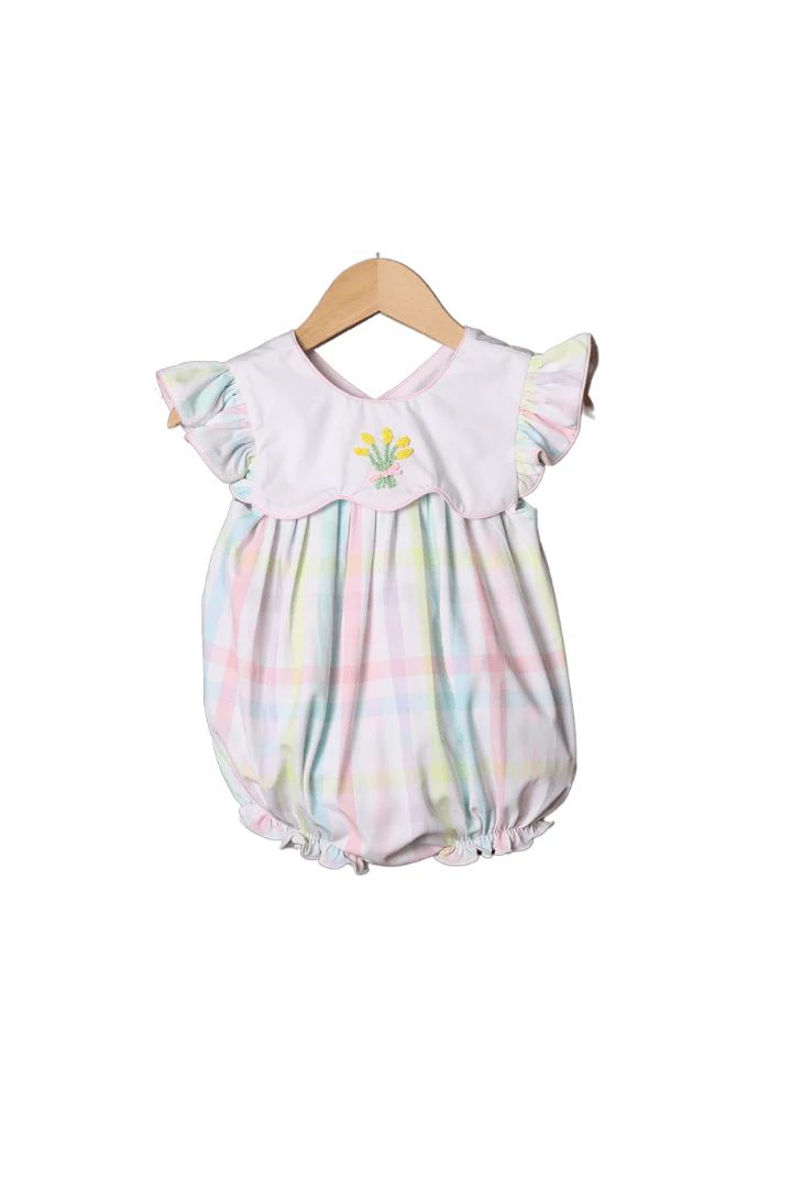 French Knot Golden Rod Pastel Plaid Bubble | The Smocked Flamingo