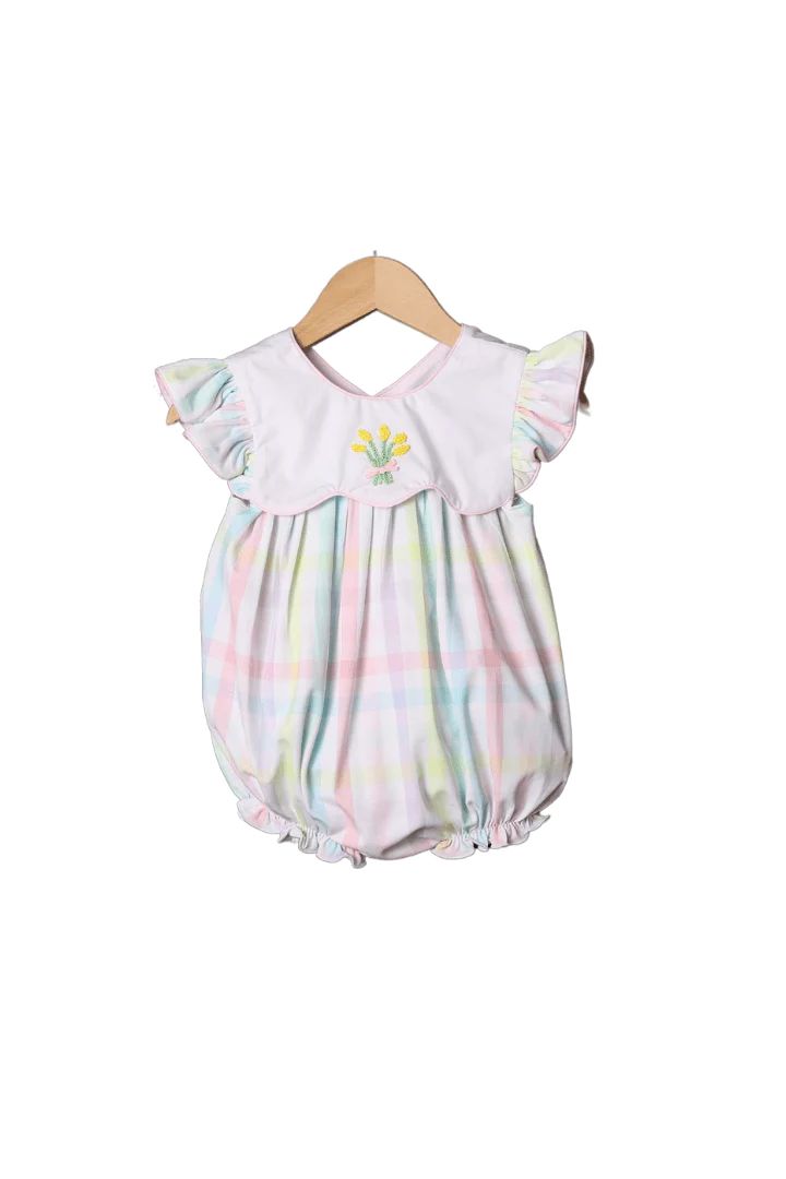 French Knot Golden Rod Pastel Plaid Bubble | The Smocked Flamingo