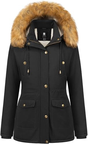 Pursky Womens Coat Cotton Warm Women Winter Jacket Women's Windproof Long Sherpa Lined Parka with Faux Fur Trim Hood Dark Gray 2XL | Amazon (US)