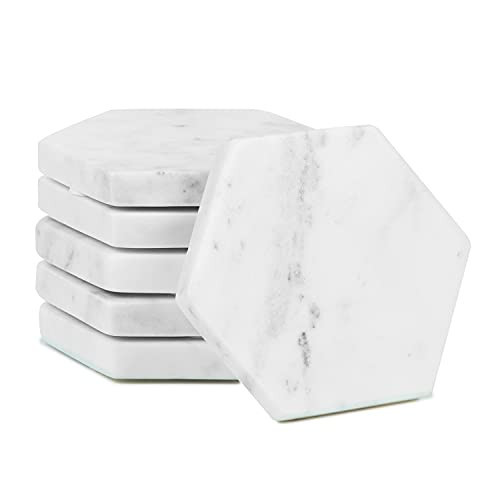 LAVAUX DESIGNS Set of 6 Hexagon Marble Coasters | White Decor for Modern Homes | Drink Coasters for Coffee Table, Dining, Bar or Office| Made from 100% Solid Real Marble | Cute Stone Coasters | Amazon (US)