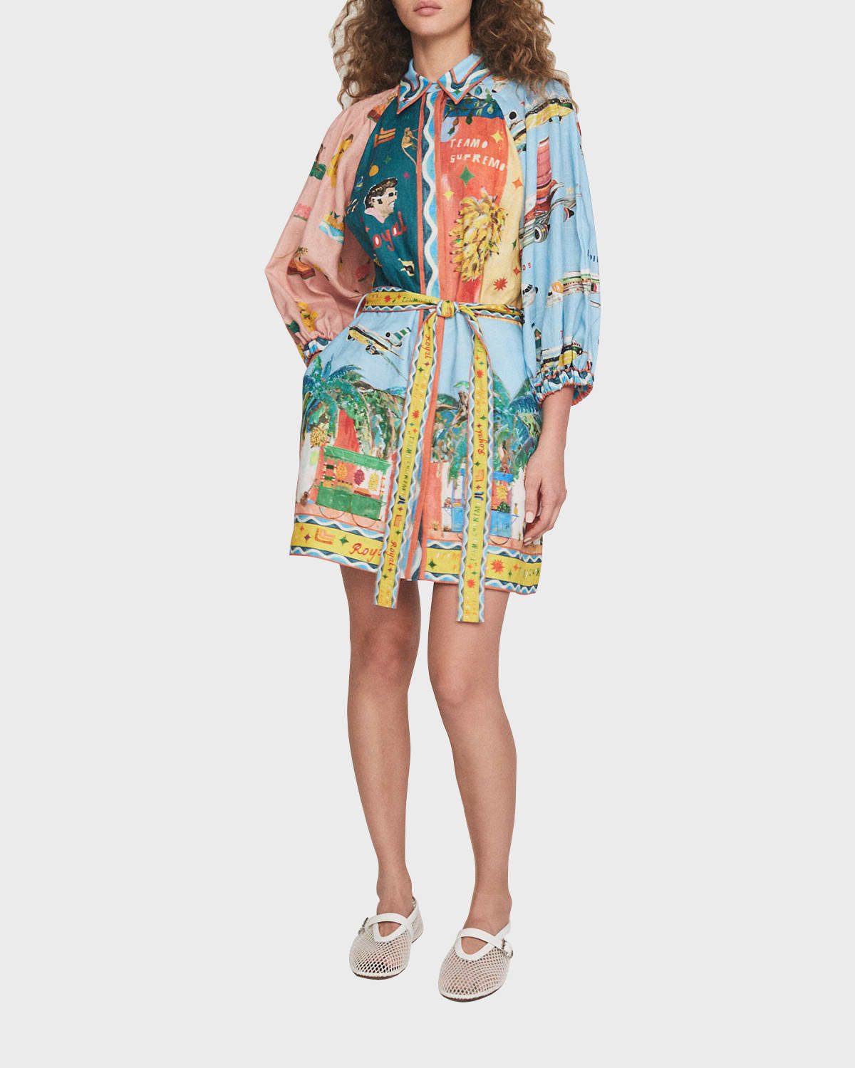 All Aboard Mixed-Print Belted Mini Shirtdress | Neiman Marcus