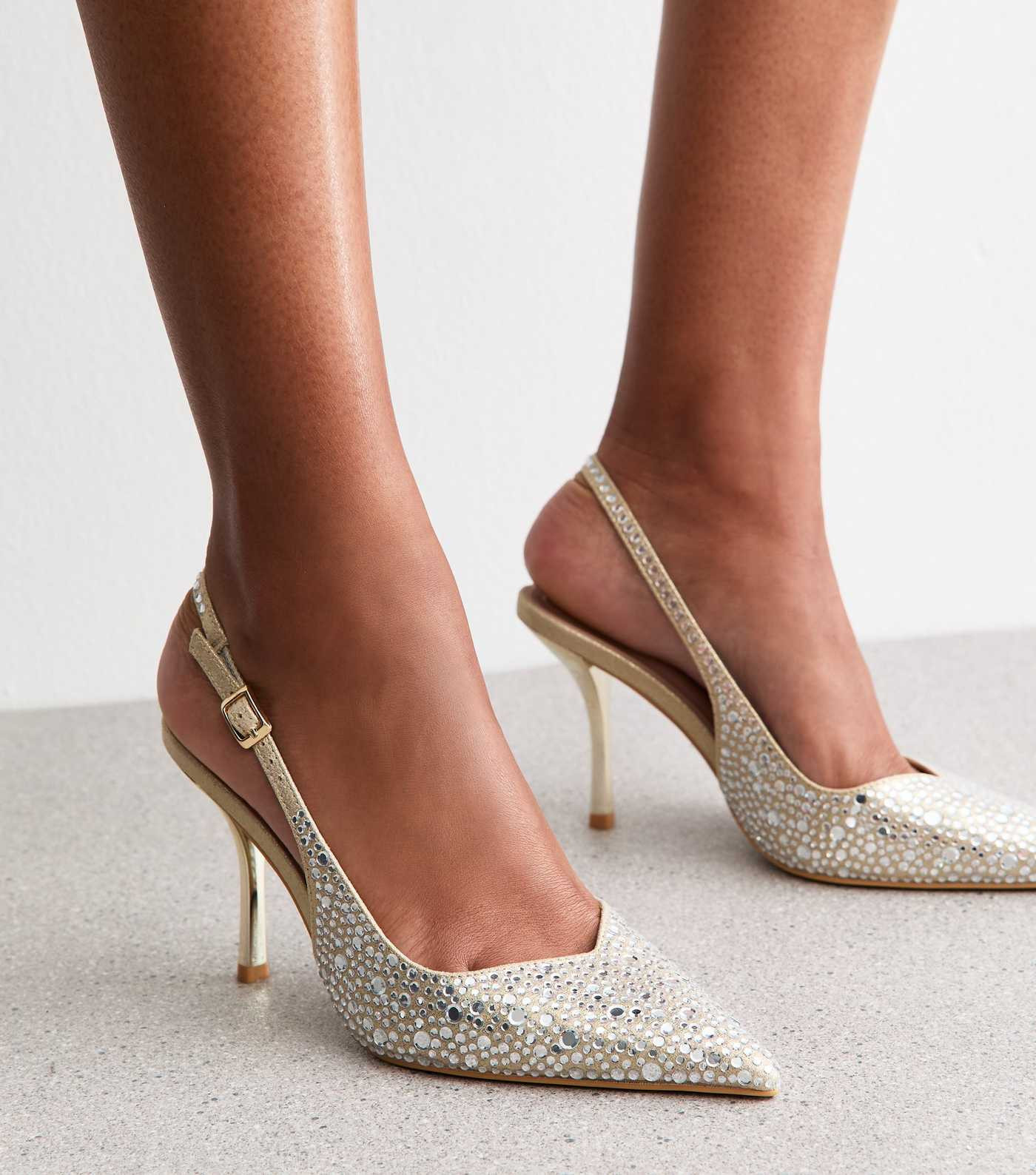 Gold Embellished Faux Leather Slingback Court Shoes | New Look | New Look (UK)