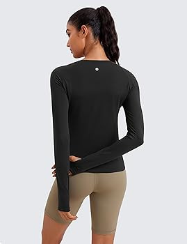 CRZ YOGA Seamless Long Sleeve Shirts for Women Waist - Workout Athletic Running Gym Yoga Tops Cre... | Amazon (US)