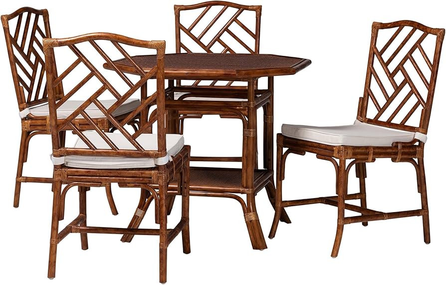 Bali & pari Simon Marbled Tortoise Natural Rattan 5-Piece Dining Set - Handwoven Wicker Dining Ta... | Amazon (US)