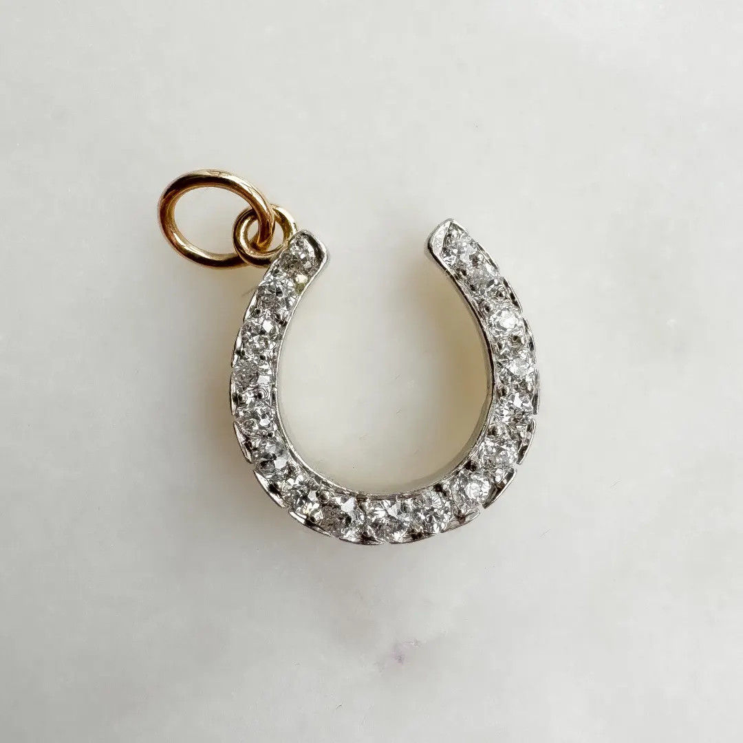 Antique Natural Mini Diamond Horseshoe Charm - 14K Yellow Gold + Platinum - Old Mine Cut - Good L... | Etsy (US)