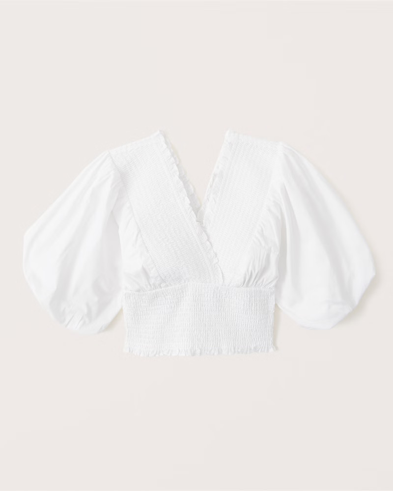 Smocked Poplin Puff Sleeve Top | Abercrombie & Fitch (US)