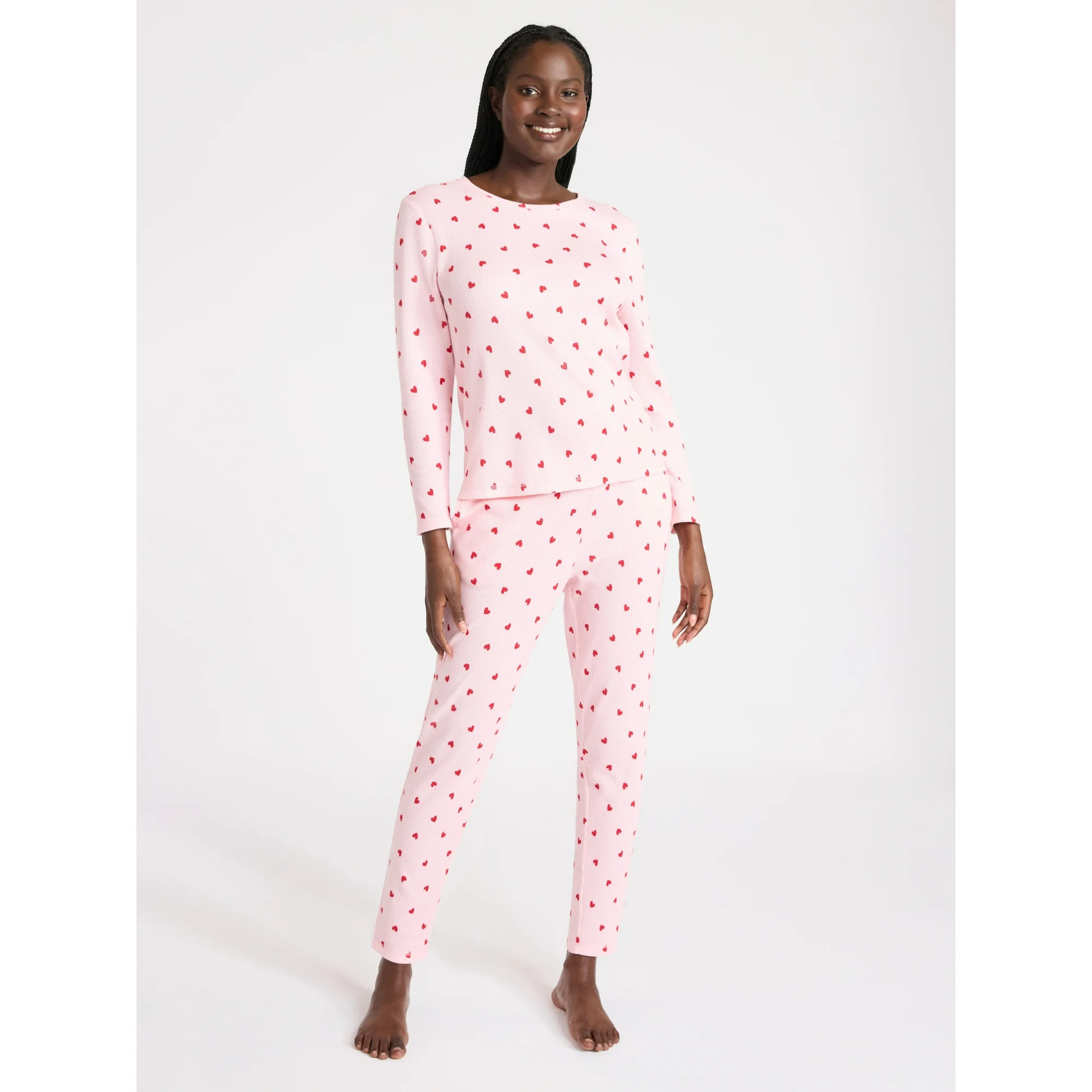 Joyspun Women's Waffle Knit Long Sleeve Top and Joggers Pajama Set, 2-Piece, Sizes S-3X | Walmart (US)