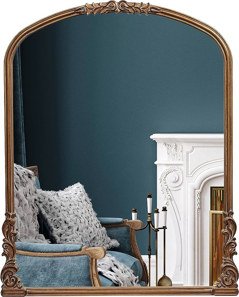 Wylde Iris 28.4x35 Inch English Estate Carved Arch Wood Wall Mirror, Antique Gold, Mirror for Ent... | Amazon (US)