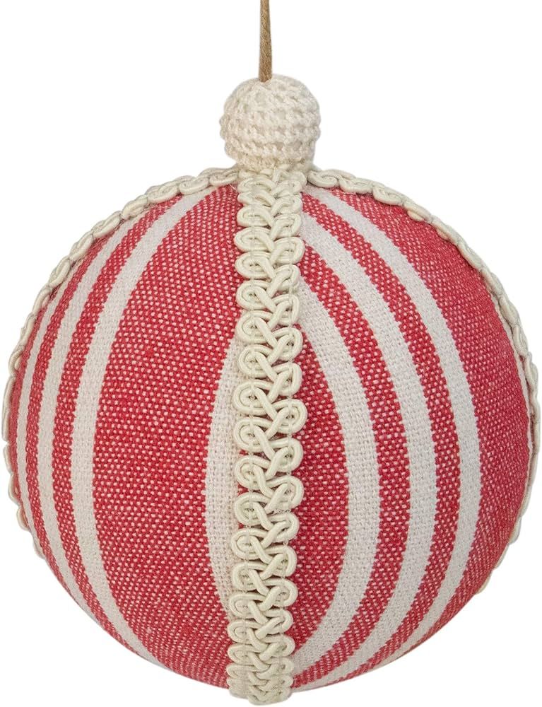 4.75" Red and White Striped Ball Christmas Ornament with Rope Accent | Amazon (US)