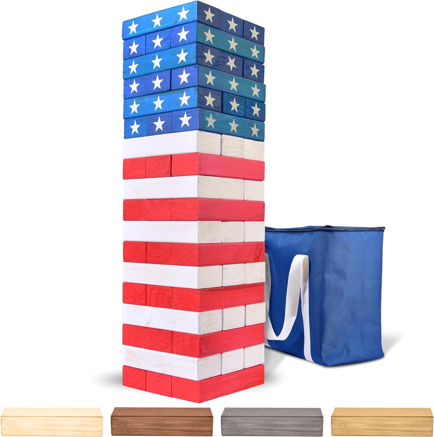 GoSports Giant Wooden Toppling Tower - Stacks Up to 5 ft - Brown Wood Stain, Gray, Natural, Stars... | Amazon (US)