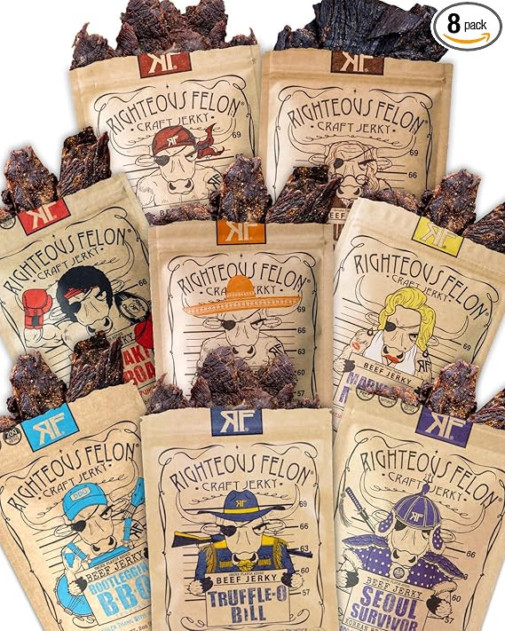 Righteous Felon Beef Jerky Variety Pack | Gluten Free Beef Jerky Snack Packs for Adults | High Pr... | Amazon (US)