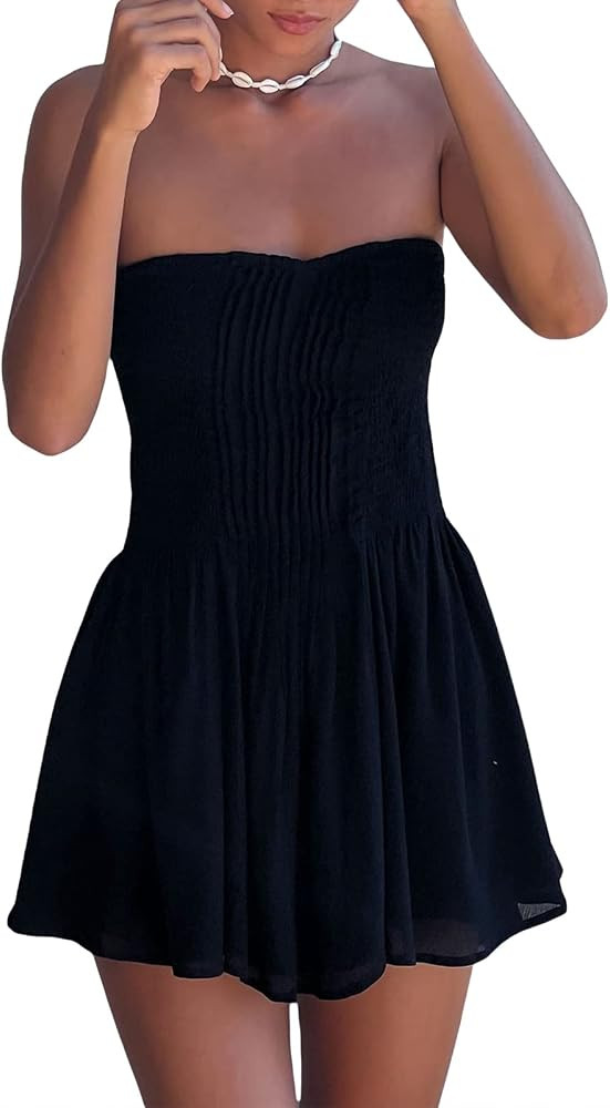Women Summer Off Shoulder Tube Mini Dress Sexy Bodycon Strapless Floral Short Dress Y2k Backless ... | Amazon (US)