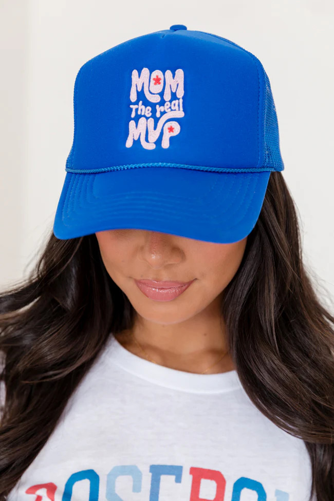 Mom The Real MVP Blue Trucker Hat FINAL SALE | Pink Lily