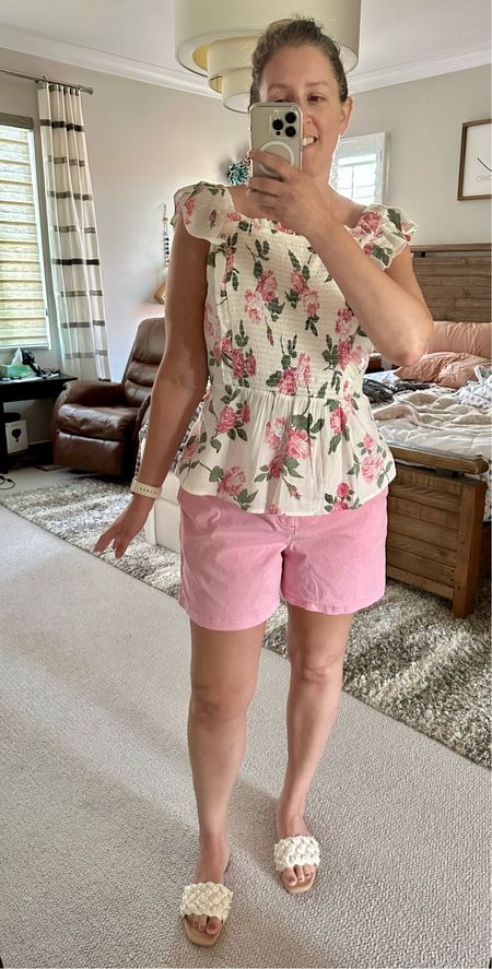 My blouse is from @oldnavy last year so I linked up similar options that are currently available. 

These chino shorts are a great length for mom’s. I never have to worry my booty is hanging out. So many cute colors this year too and you can snag them for just $15 today! 

I can’t forget my pearl studded sandals from @target only $30 and they are gorgeous! 👡 

#LTKfit #LTKstyletip #LTKsalealert
