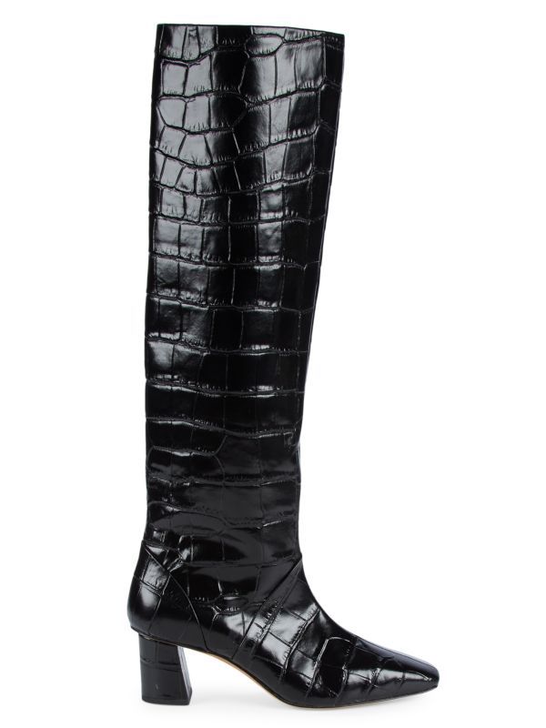 Tess Square-Toe Tall Croc-Embossed Leather Boots | Saks Fifth Avenue OFF 5TH