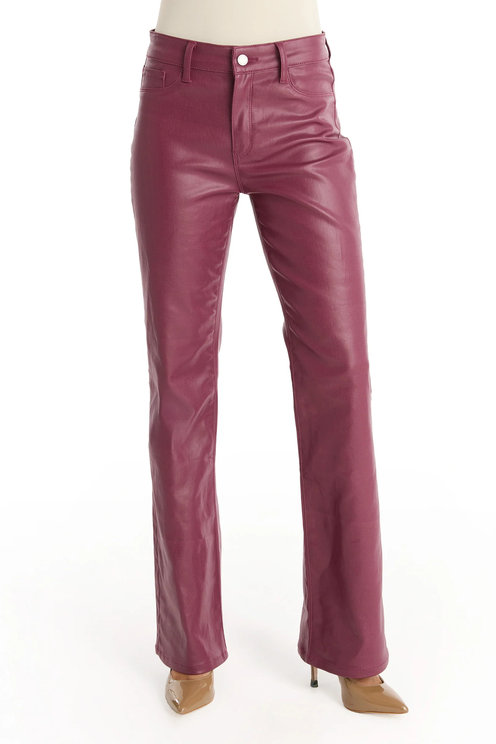 Aria Coated Flare Jean - Sangria | The Noli Shop