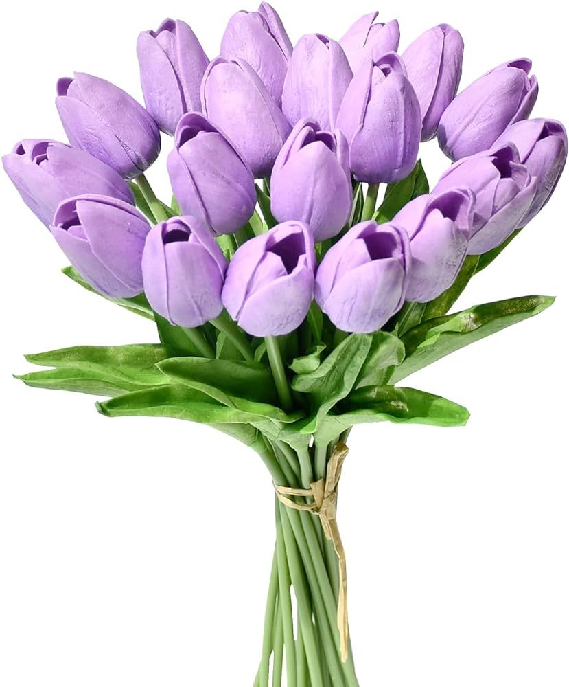 Mandy's 20pcs Lilac Fake Flowers Artificial Tulip Silk Flowers 13.5" for Mother's Day Easter Vale... | Amazon (US)