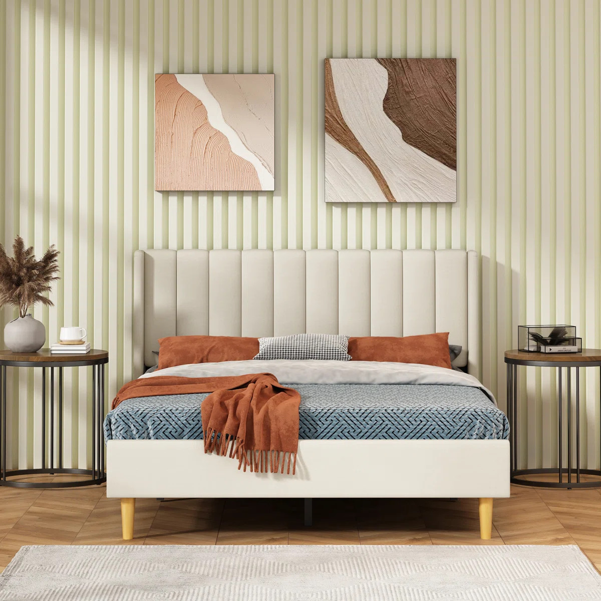 Full Upholstered Platform Bed Frame with Wingback Headboard and Wooden Slats, No Box Spring Neede... | Wayfair North America