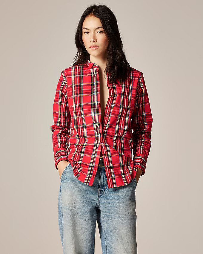 Jules tuxedo shirt in tartan cotton poplin | J. Crew US