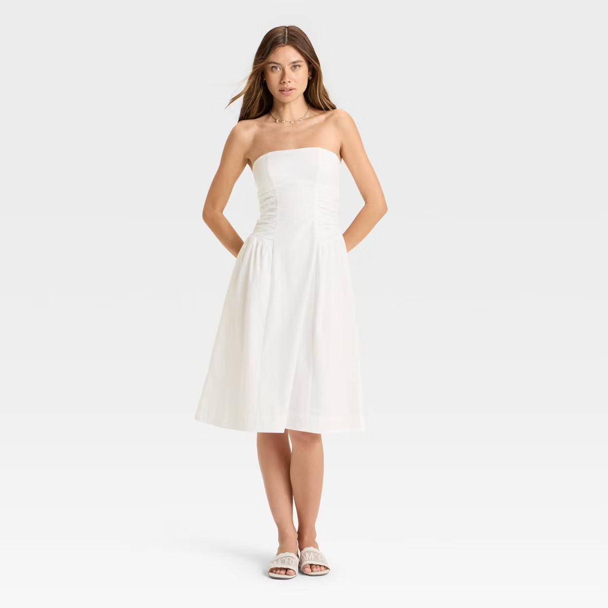 Women's Ruched Poplin Midi Tube Dress - Wild Fable™ | Target