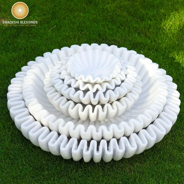 Swadeshi Blessings HandCrafted Marble Ruffle Bowl /Antique Scallop Bowl/ Fluted Bowl, 9 Inches | Walmart (US)