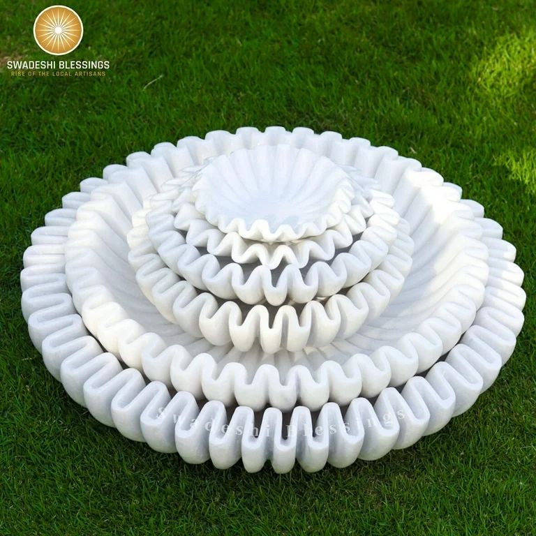 Swadeshi Blessings HandCrafted Marble Ruffle Bowl /Antique Scallop Bowl/ Fluted Bowl, 6 Inches | Walmart (US)