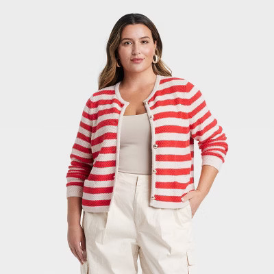 Women's Lady Cardigan - A New Day™ Red Striped XXL | Target