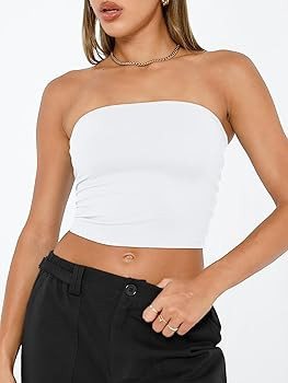 Trendy Queen Womens Tube Tops Strapless Crop Tops Basic Backless Sleeveless Bandeau Going Out Cut... | Amazon (US)