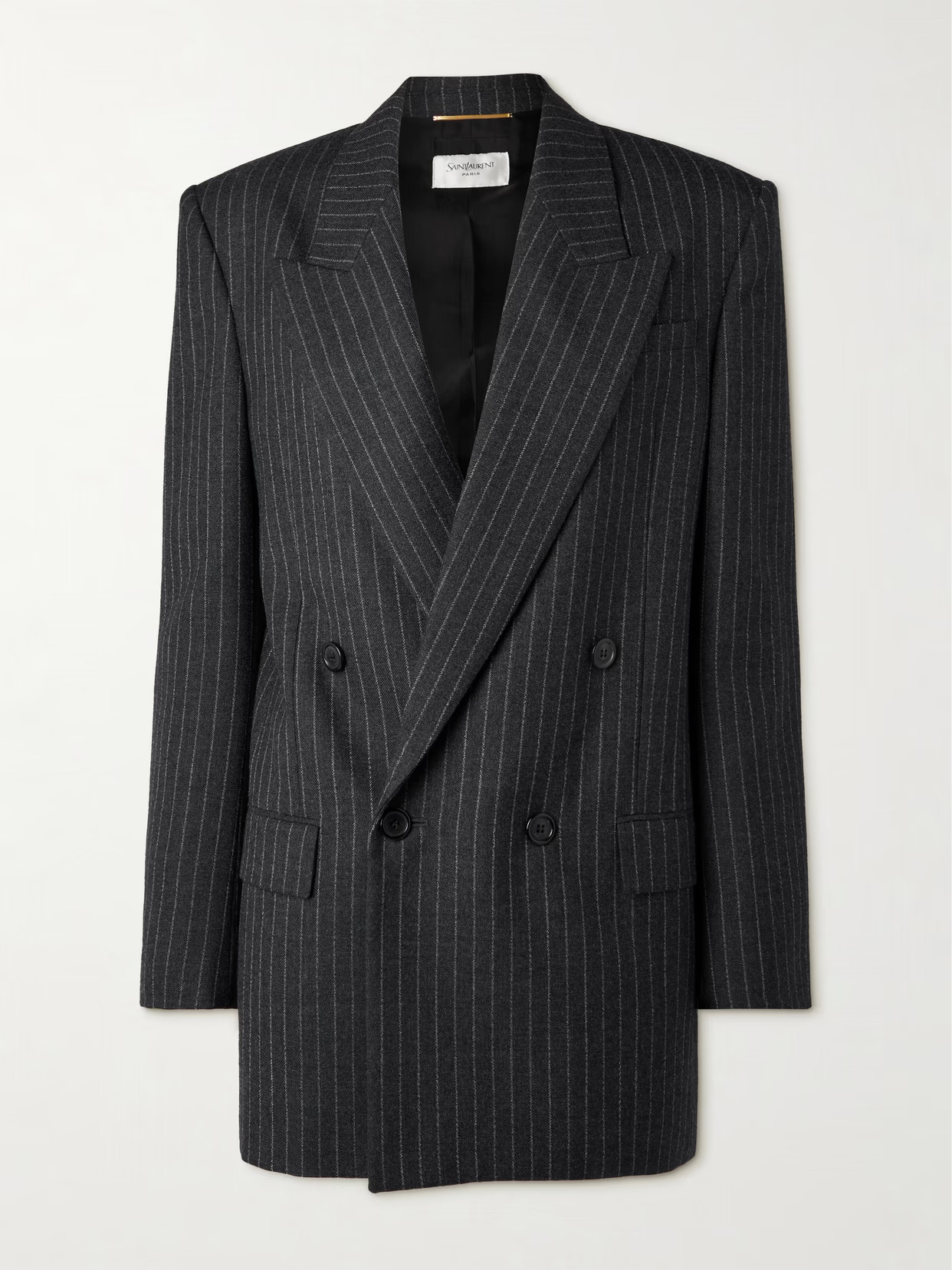 SAINT LAURENT - Oversized Double-breasted Pinstriped Wool-flannel Blazer - Gray | NET-A-PORTER (US)