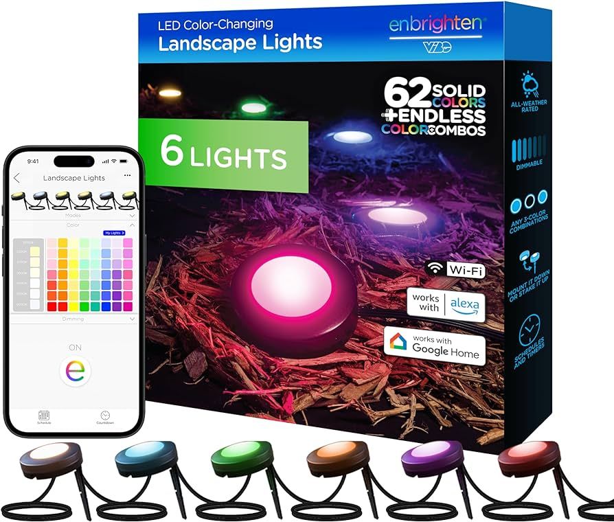 Enbrighten Premium LED Smart Garden Lights, 6 Landscape Lights, 50ft Cord plus 22ft Lead Wire, Co... | Amazon (US)