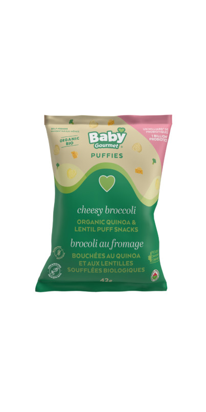 Baby Gourmet Puffies Probiotics Cheesy Broccolli Quinoa Puff Snacks | Well.ca